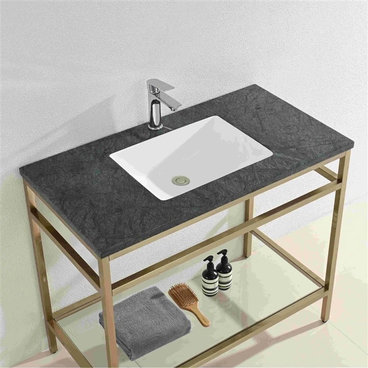 Natural Marble Tropical Rainforest Green Metal Frame Bathroom Vanity